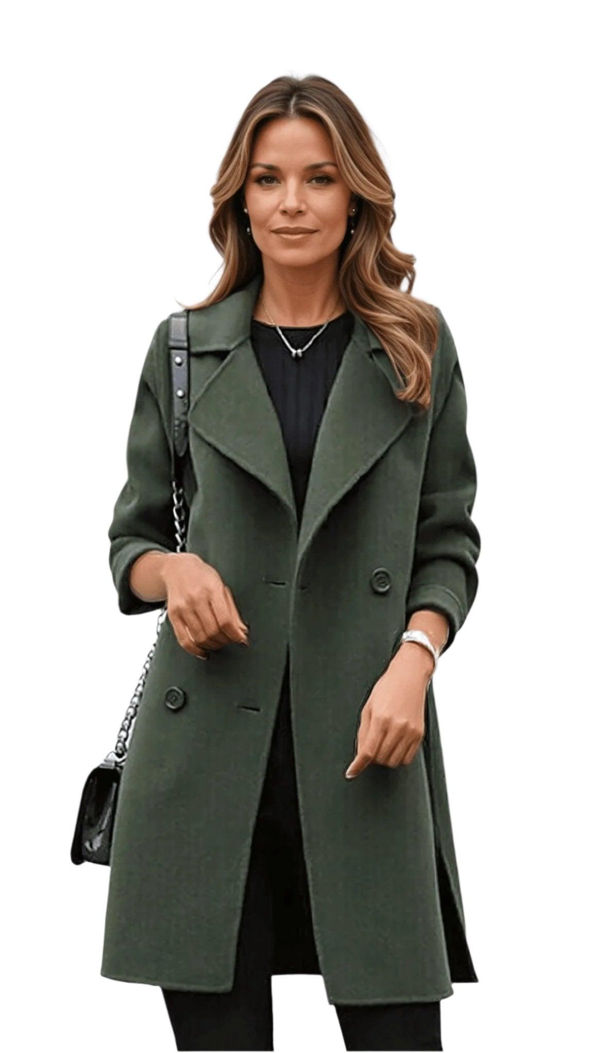 Damernas Trench Coat Dubbelknäppt Klassisk Stil 1