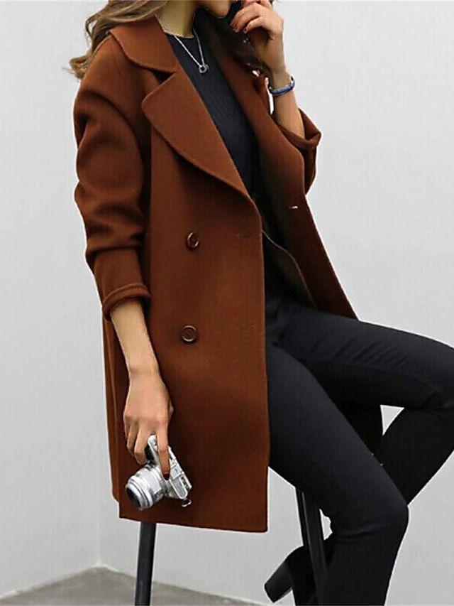 Damernas Trench Coat Dubbelknäppt Klassisk Stil 2