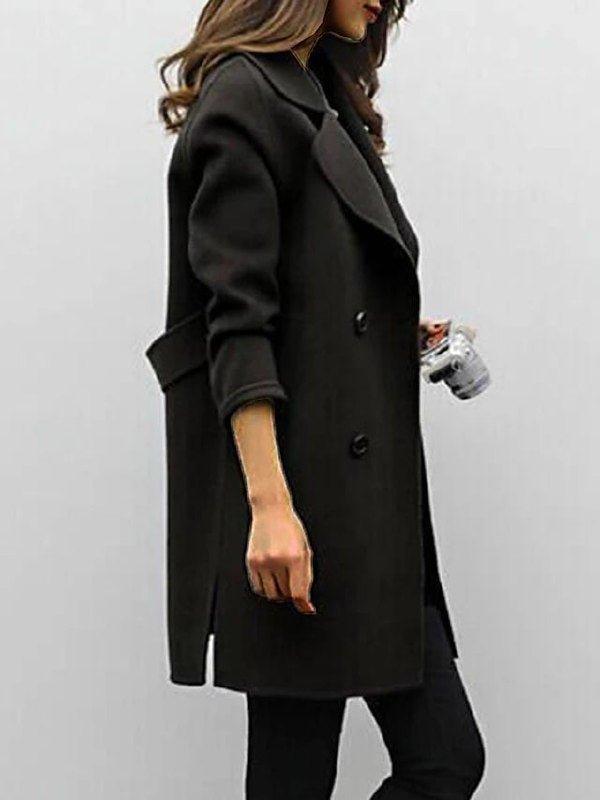 Damernas Trench Coat Dubbelknäppt Klassisk Stil 3