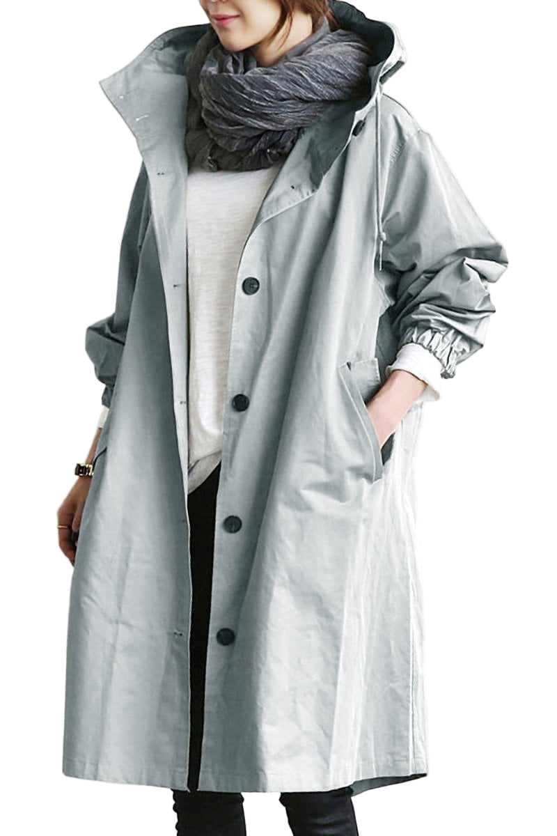 Damernas Trenchcoat med Huva och Vattentålig Design 0