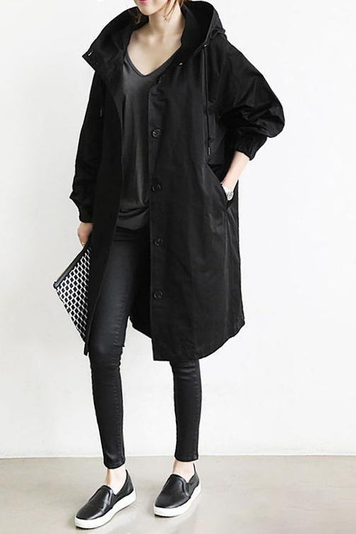 Damernas Trenchcoat med Huva och Vattentålig Design 1