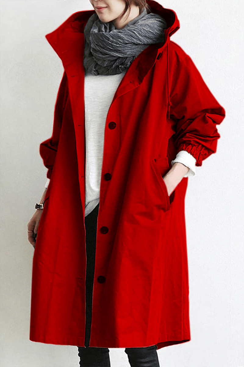 Damernas Trenchcoat med Huva och Vattentålig Design 5