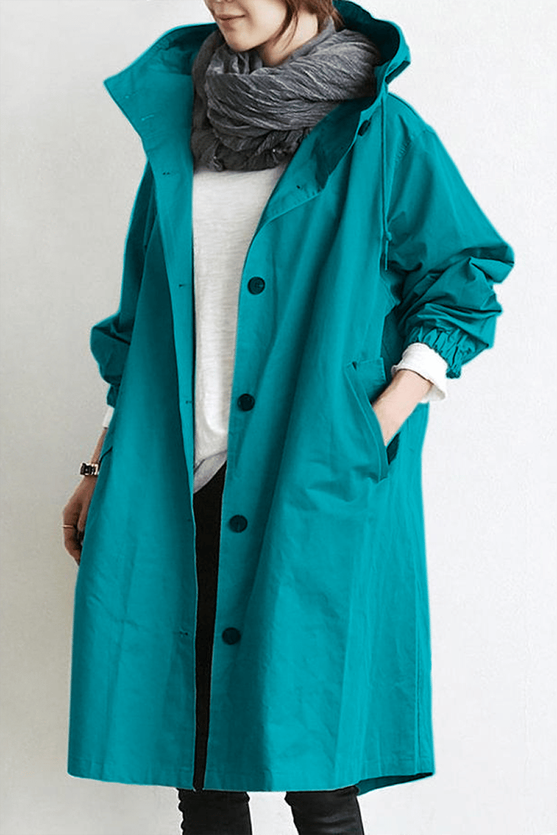 Damernas Trenchcoat med Huva och Vattentålig Design 6