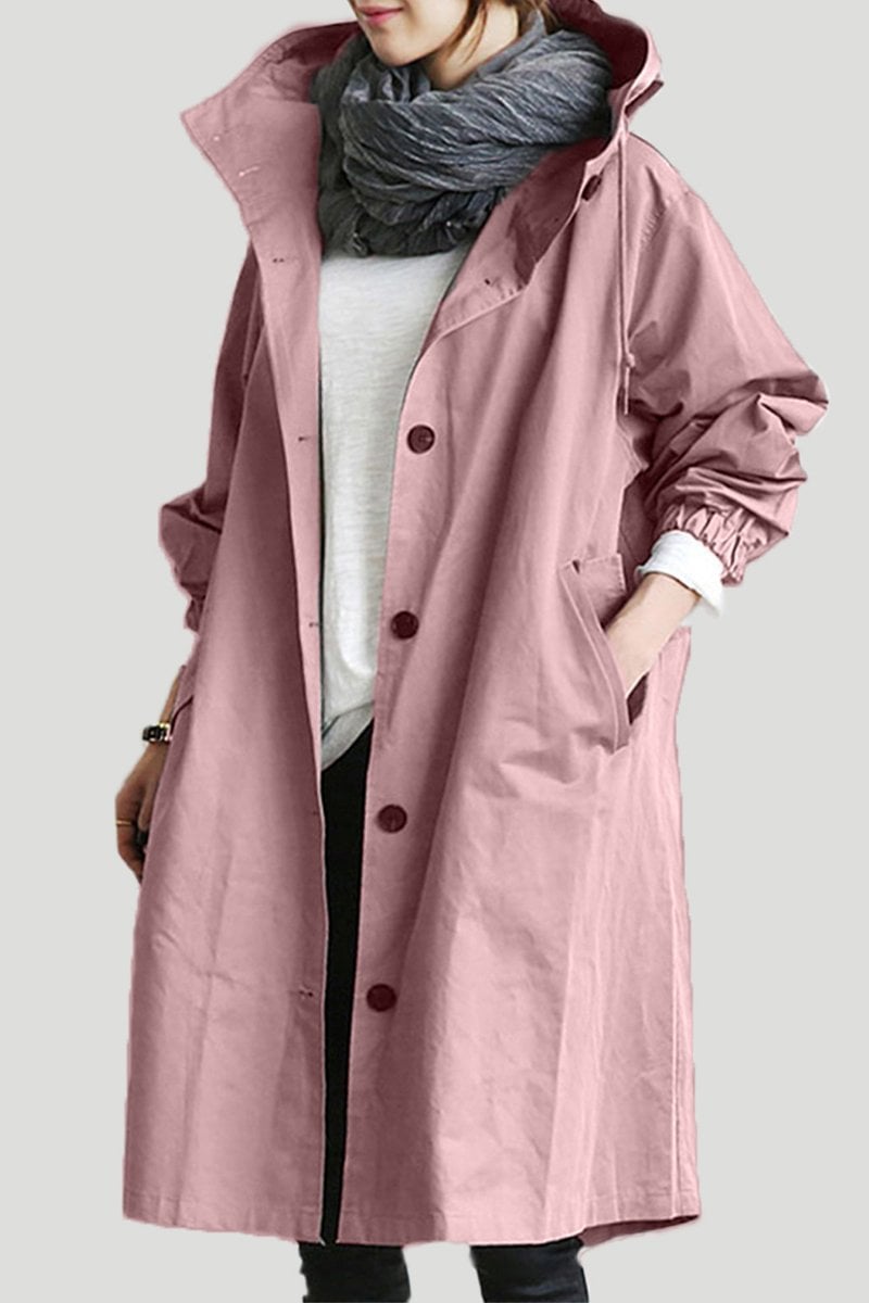 Damernas Trenchcoat med Huva och Vattentålig Design 7