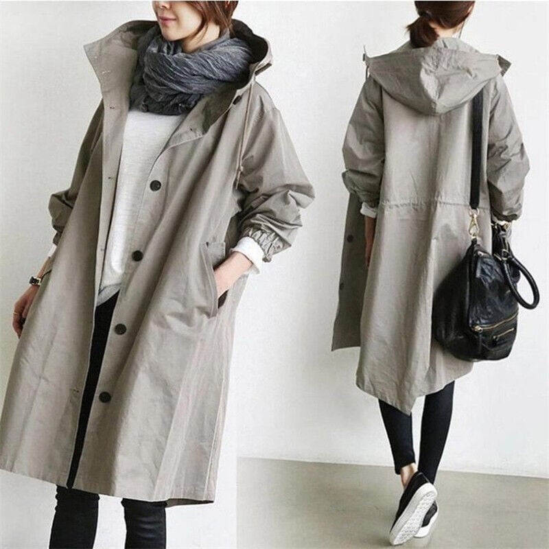 Damernas Trenchcoat med Huva och Vattentålig Design 8