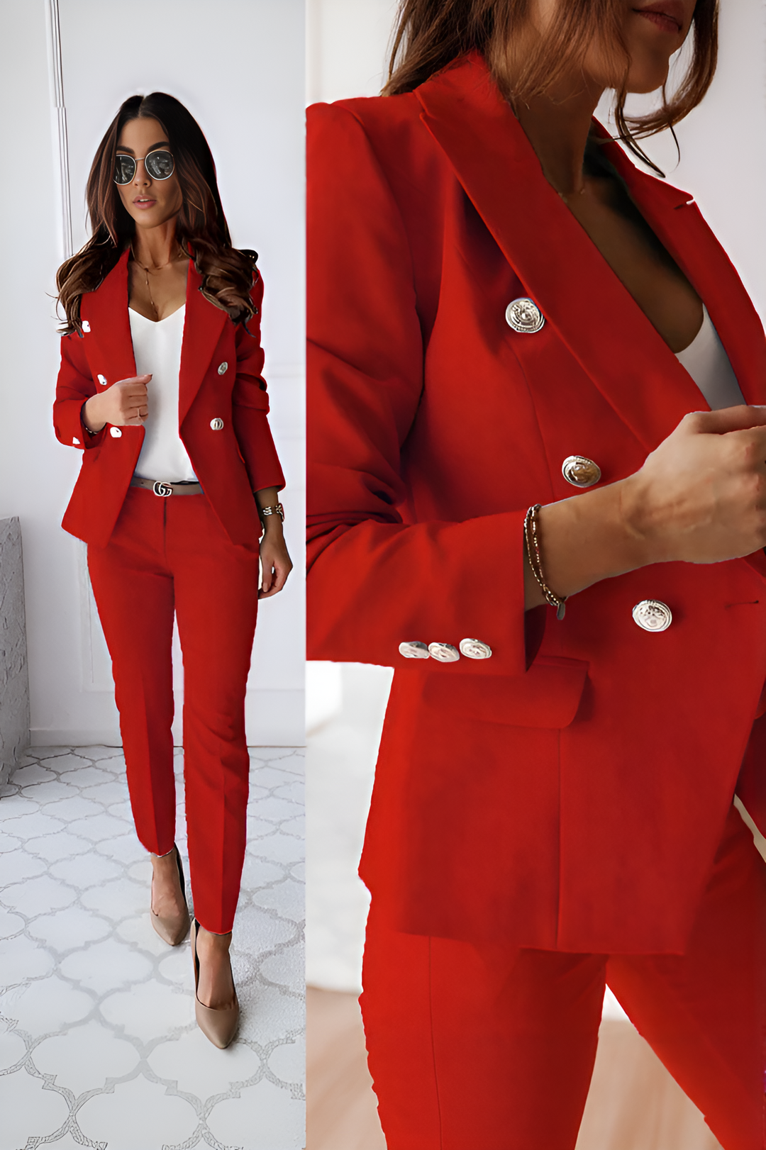 Damernas Tweed Set Blazer och Byxor Modern Stil 10