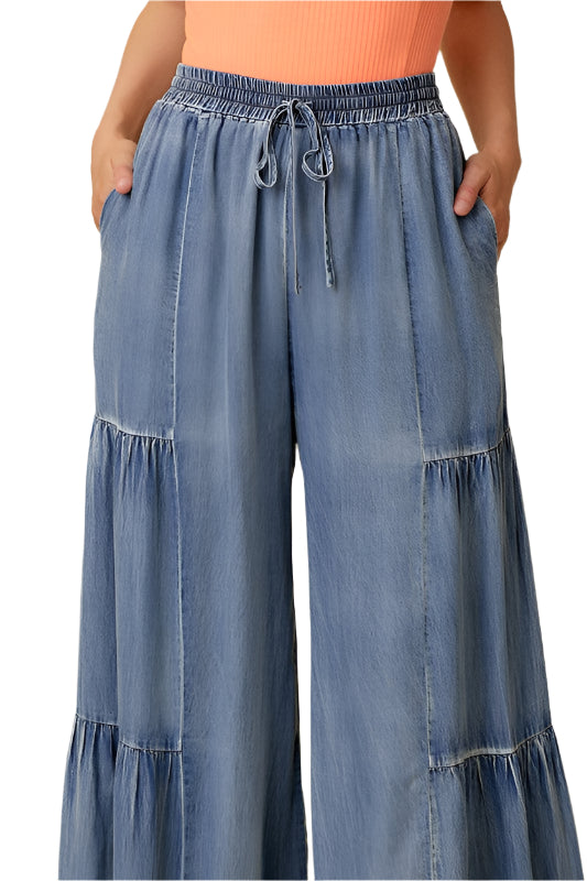 Damernas Vida Byxor med Volanger i Tvättad Denim 0