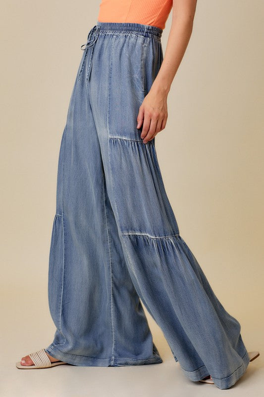 Damernas Vida Byxor med Volanger i Tvättad Denim 2