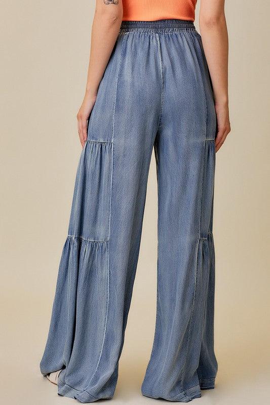 Damernas Vida Byxor med Volanger i Tvättad Denim 3