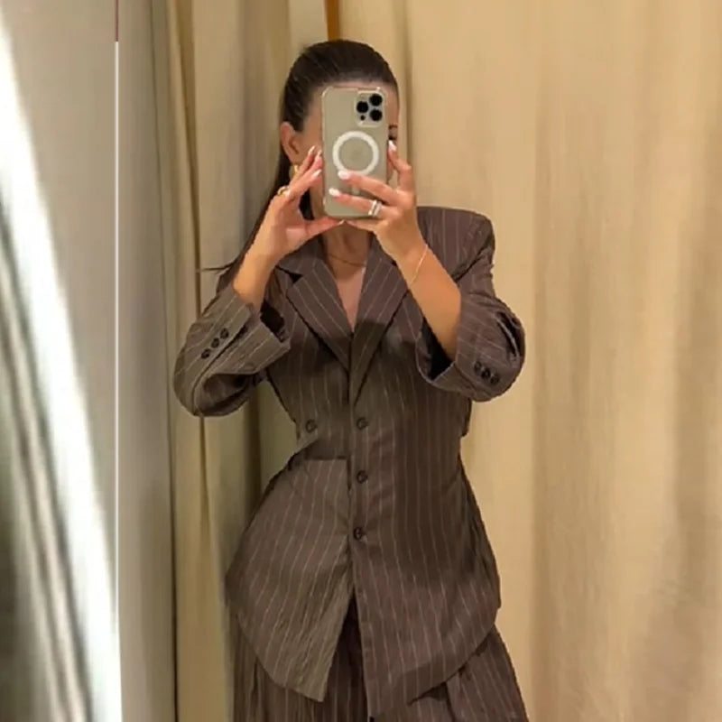 Damernas Vintage Blazer och Byxset med Hög Midja 10