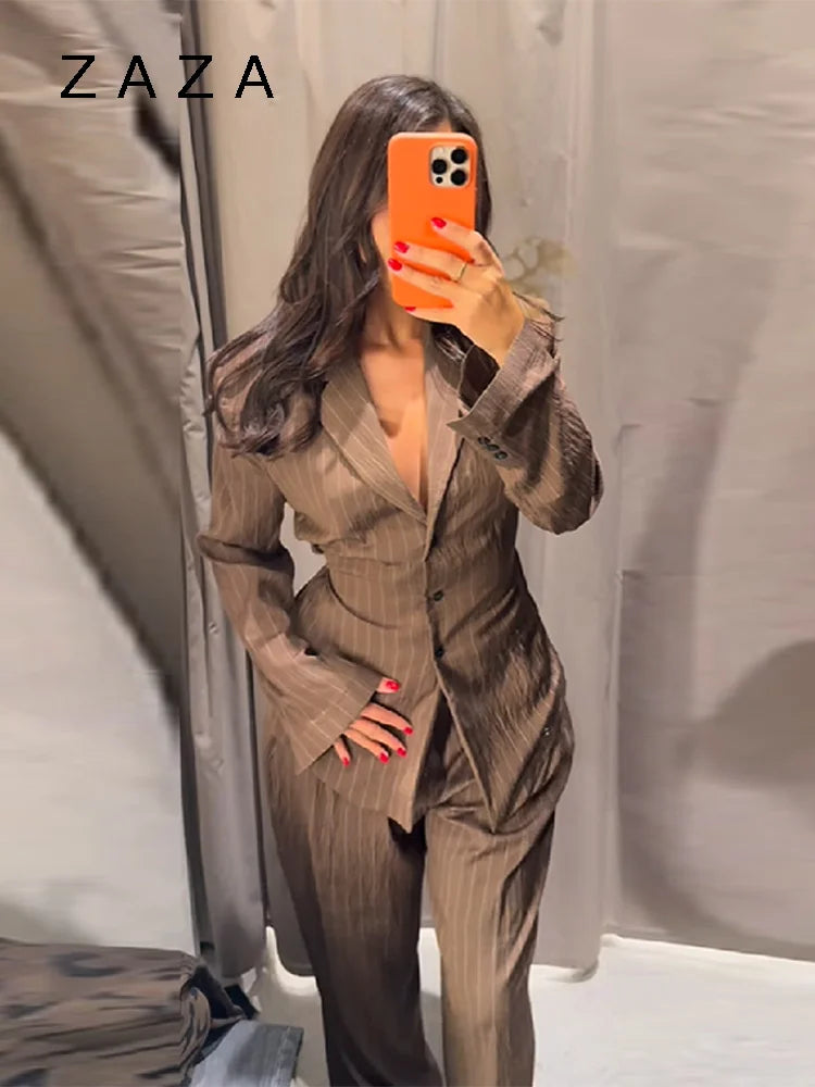 Damernas Vintage Blazer och Byxset med Hög Midja 2