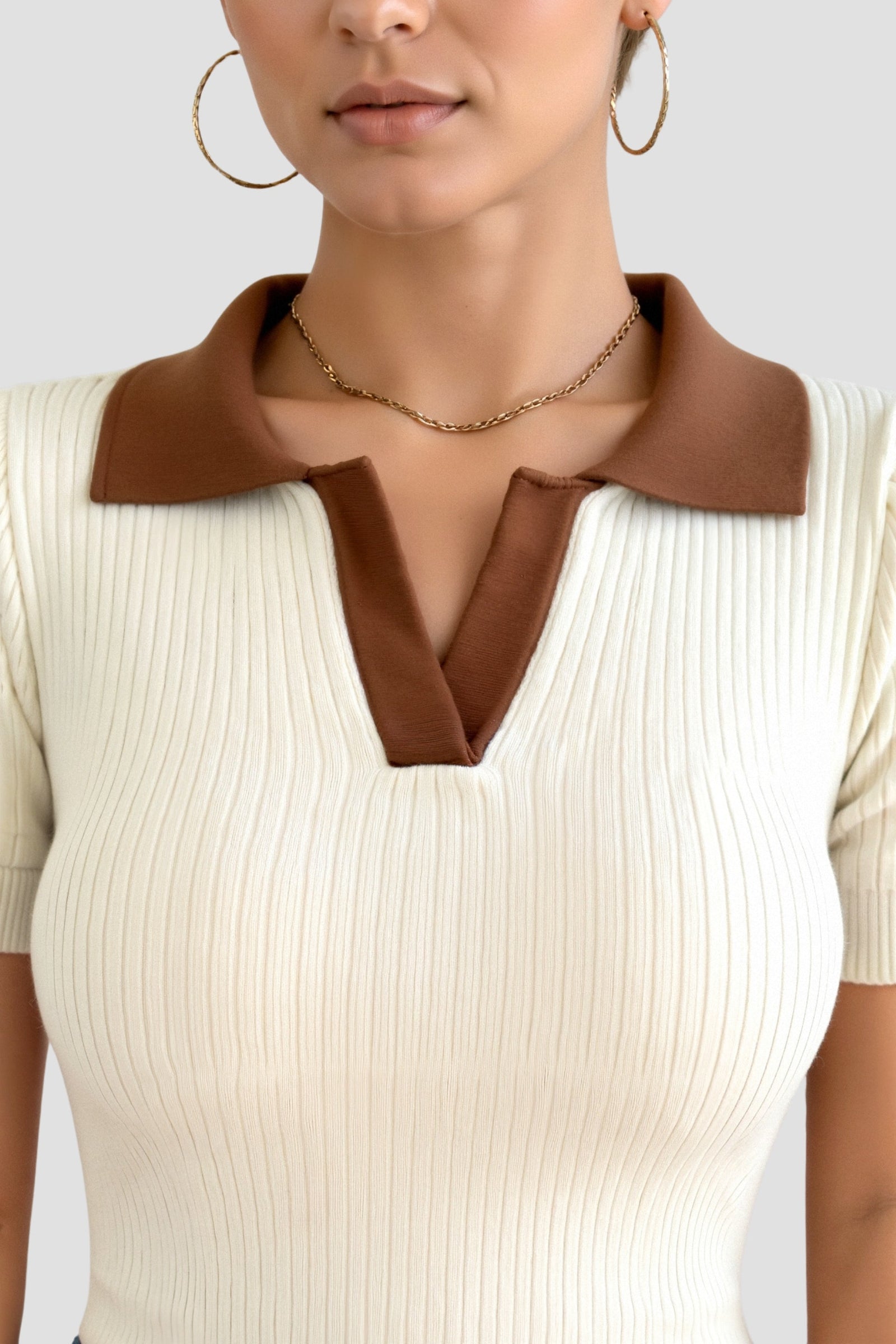 Damers Polo med Färgblock och Notched Krage 4