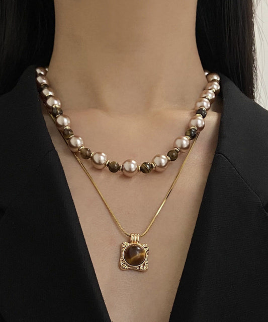 Damhalsband Graderad Design med Tigeröga Pärlor 0