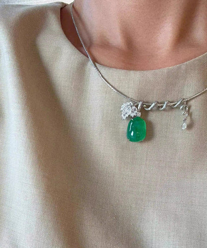 Damhalsband Kort Stilrent med Jade och Zirkon 2