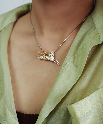 Damhalsband med niofärgat hjorthänge i sterling silver 3