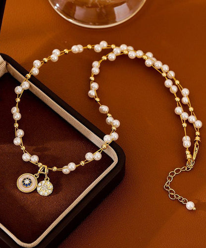 Damhalsband med pärl- och zirkondetaljer 0