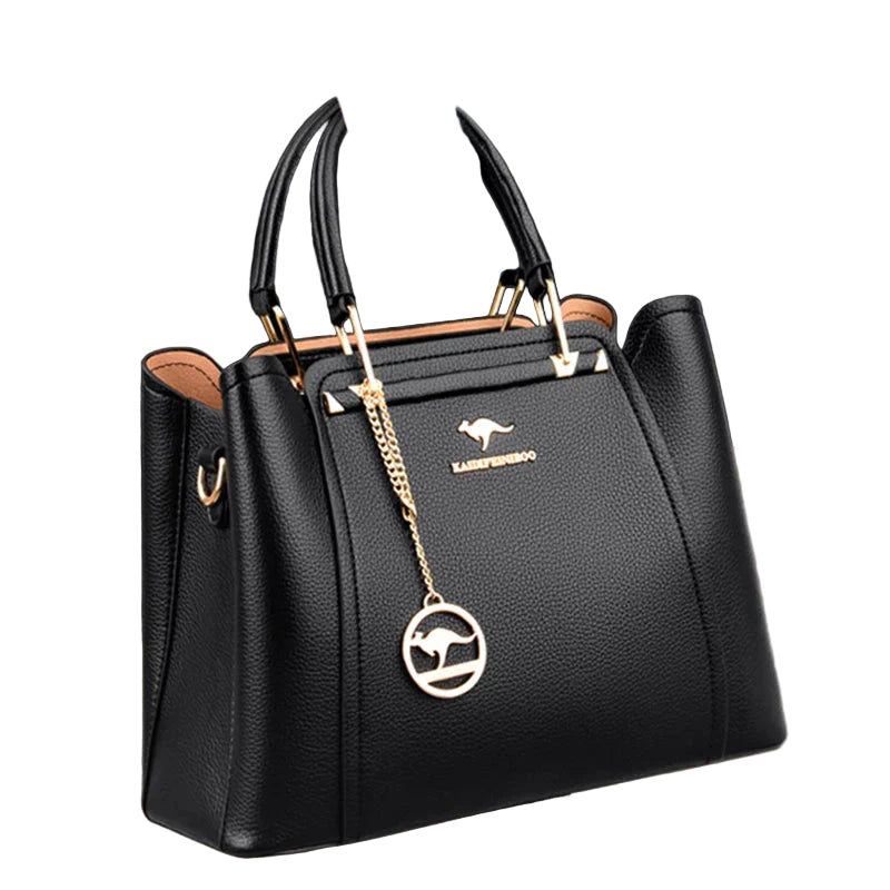 Damhandväska Rymlig med Gulddetaljer och Två Bäralternativ 0