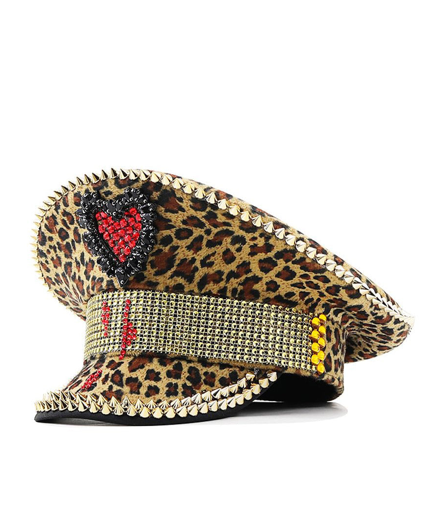 Damhatt med platt brätte och leopardmönster 4