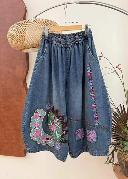 Damjeans med broderad design och resårmidja 4