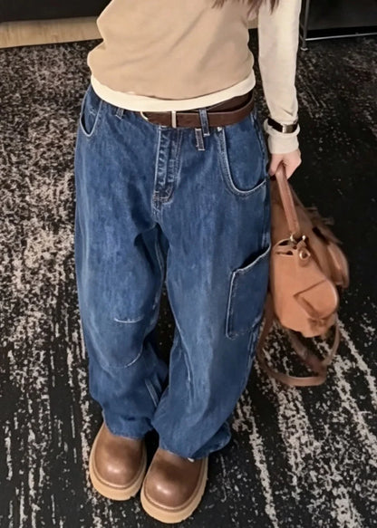 Damjeans med hög midja och vida ben löst sittande 3