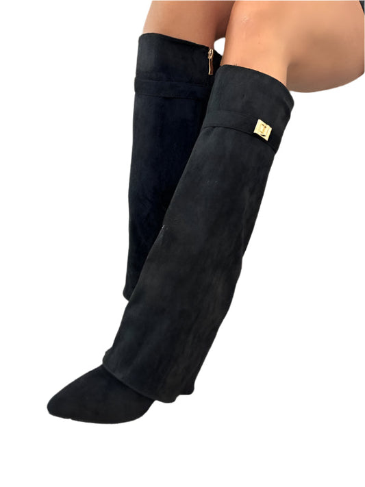 Damklackade stövlar med klack Elegant PU-läder Blockklack 0