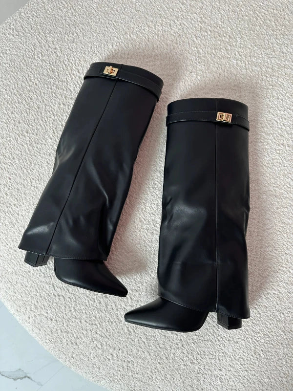 Damklackade stövlar med klack Elegant PU-läder Blockklack 3