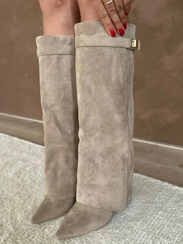 Damklackade stövlar med klack Elegant PU-läder Blockklack 7