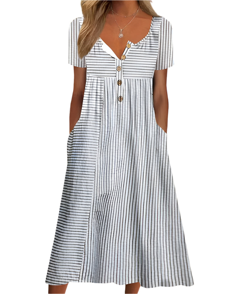 Damklänning A-Linjeformad Vintage-Mönster med Funktionella Fickor 0