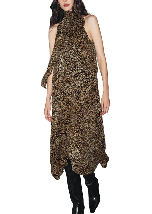Damklänning Ärmlös med Leopardmönster och Patchwork 0