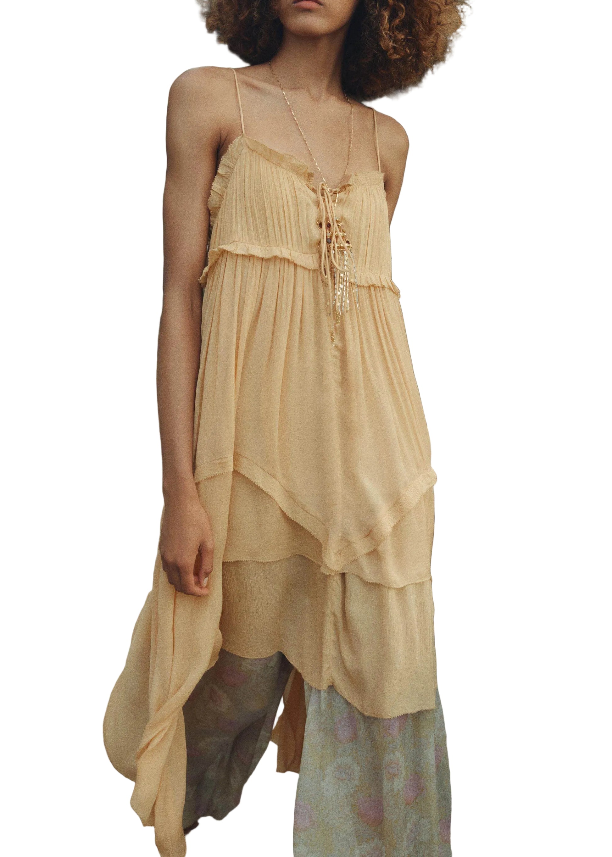 Damklänning Asymmetrisk Volang Patchwork Sommar 0