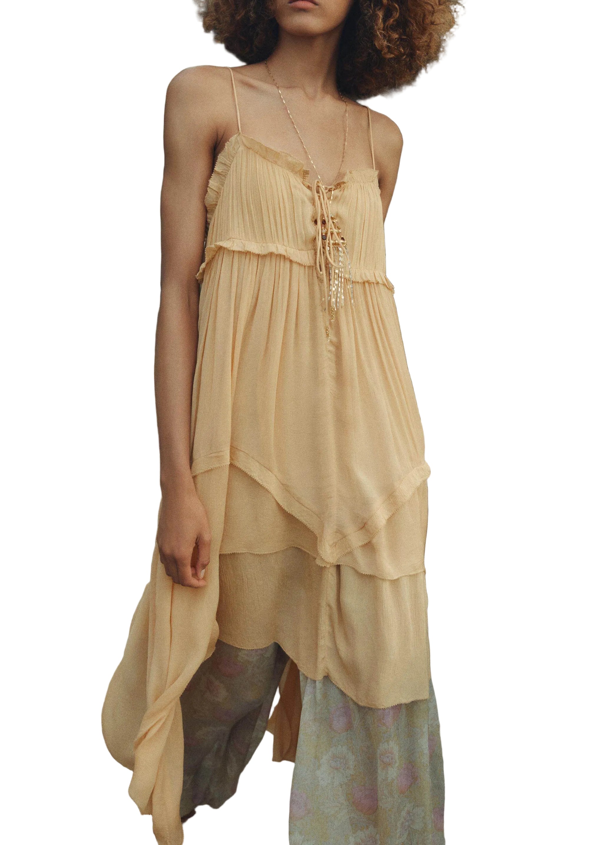 Damklänning Asymmetrisk Volang Patchwork Sommar 0