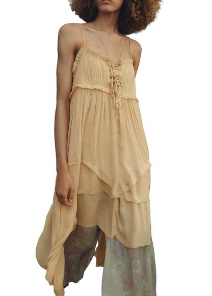 Damklänning Asymmetrisk Volang Patchwork Sommar 0