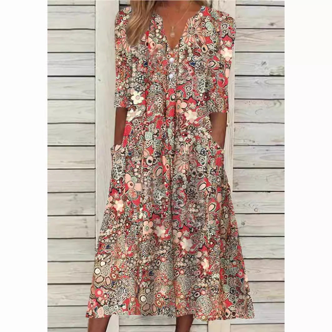 Damklänning Blommönster Lätt Material För Vår- och Sommaraktiviteter 1