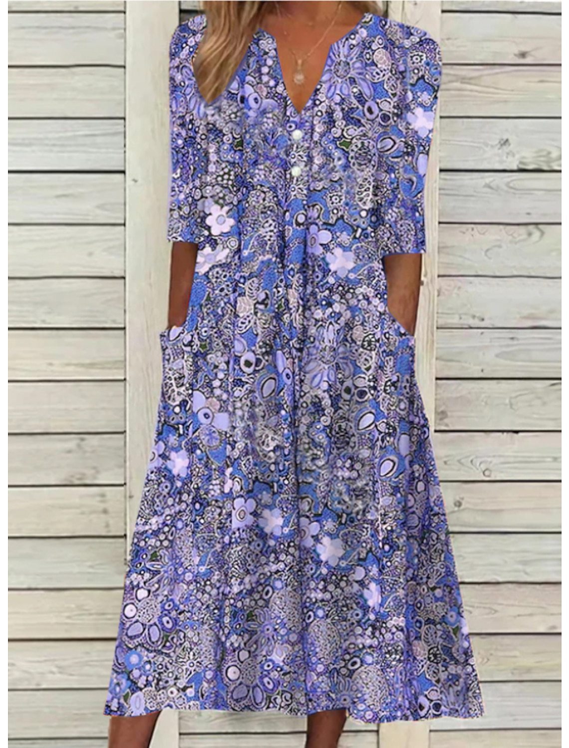 Damklänning Blommönster Lätt Material För Vår- och Sommaraktiviteter 4