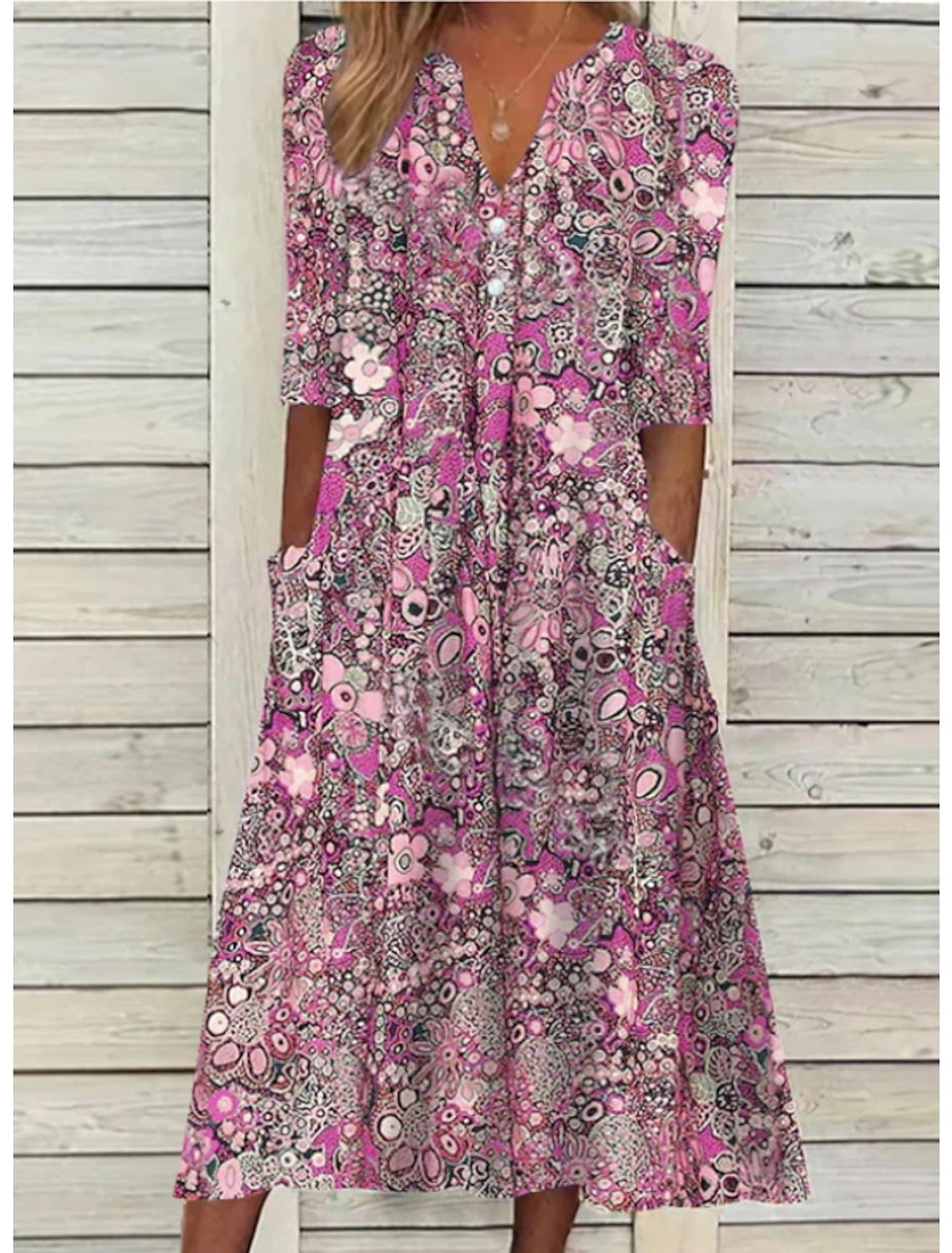 Damklänning Blommönster Lätt Material För Vår- och Sommaraktiviteter 5