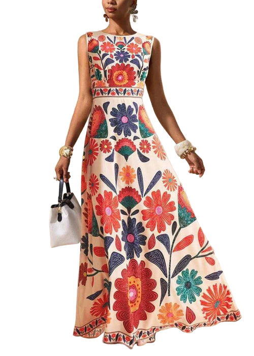Damklänning Boho Stil Ankel Lång Ärmlös O-Neck 0