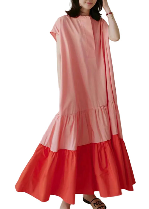 Damklänning Lång Löst Sittande Colorblock Patchwork 0
