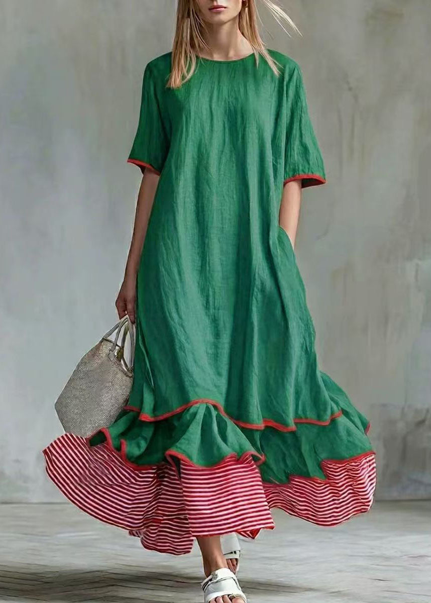 Damklänning Lång Randig Patchwork Sommarstil 3