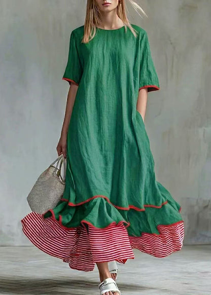 Damklänning Lång Randig Patchwork Sommarstil 3