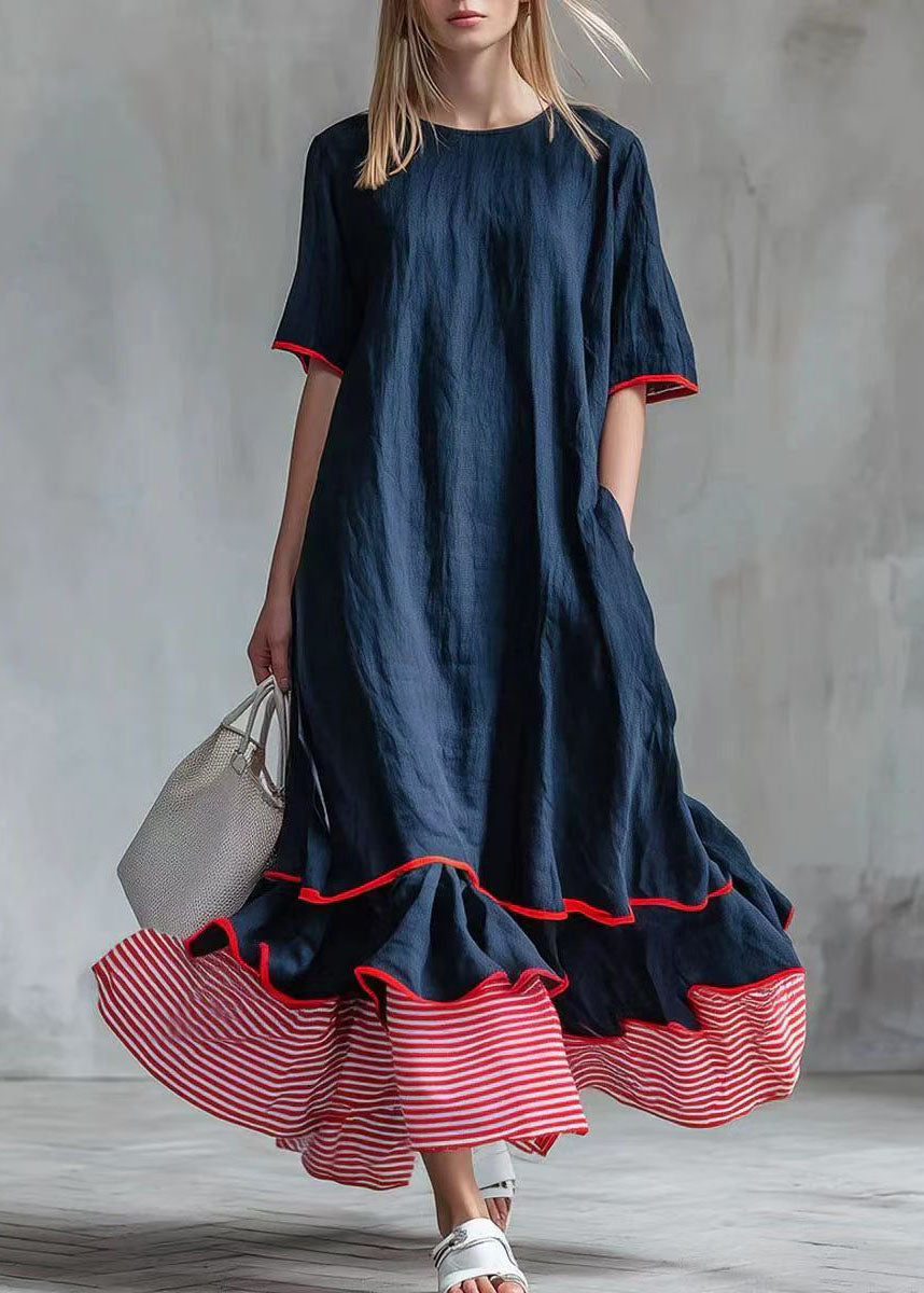 Damklänning Lång Randig Patchwork Sommarstil 4