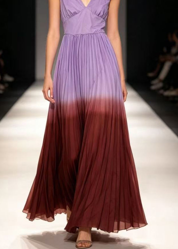 Damklänning Lång Spaghetti Strap Rygglös med Färgblockering 4