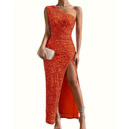 Damklänning Off-the-Shoulder med Glitter och Lång Slits 5