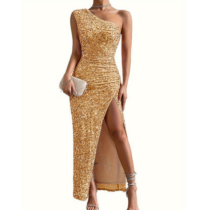 Damklänning Off-the-Shoulder med Glitter och Lång Slits 6