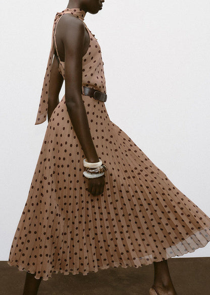 Damklänning Rygglös Prickmönstrad Ärmlös Semesterstil 2