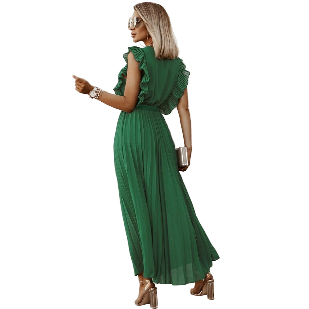 Damklänning V-Ausschnitt Bohemisk Stil Grön 0