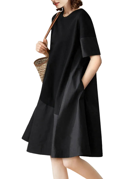 Damklänning med O-hals och patchworkdesign kort ärm 0