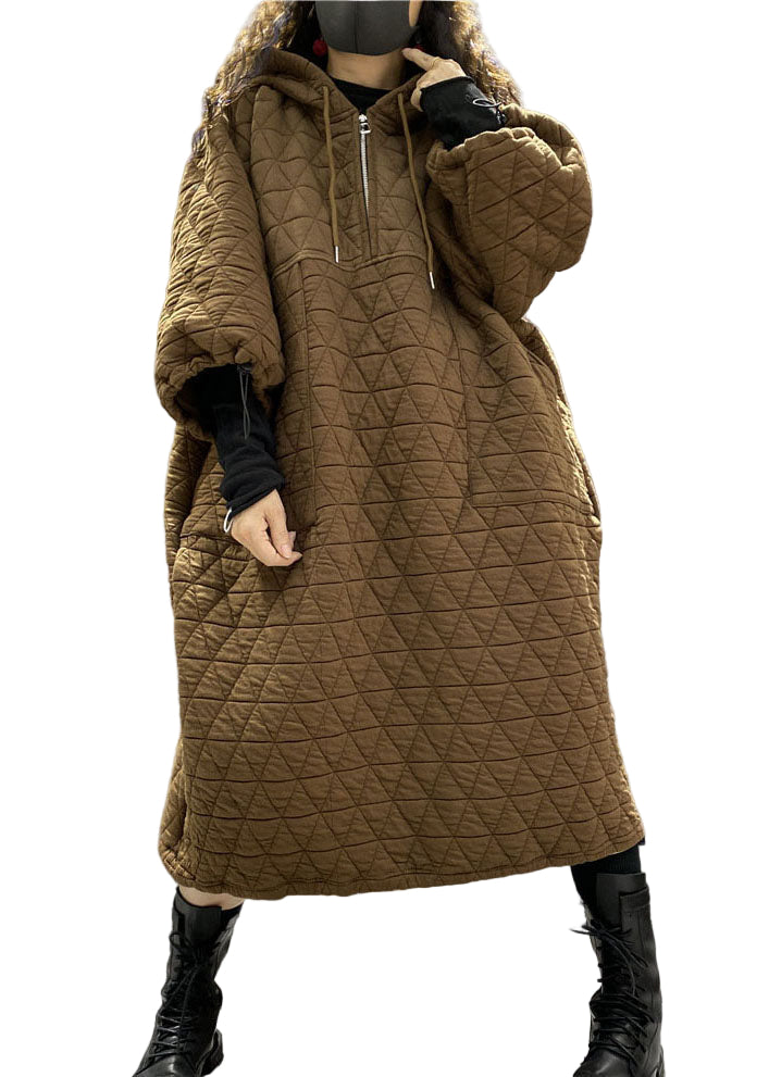 Damklänning med dragsko och kaffehuva 0