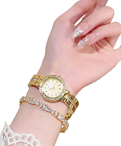 Damklocka Guld med Zircon-Detaljer och Quartz-Rörelse 0