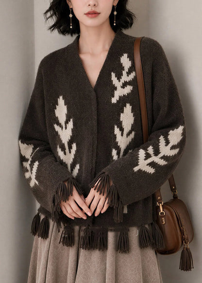Damkofta med V-ringning och tofsar Casual Stil 4