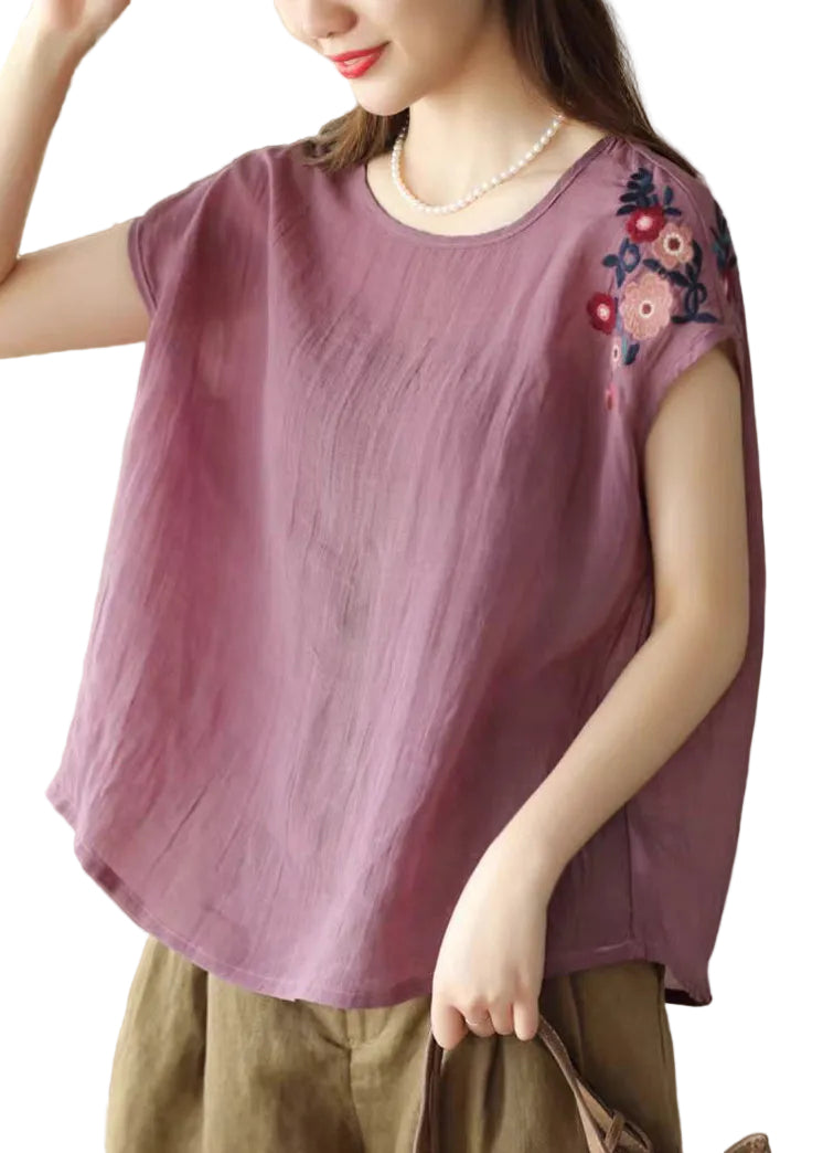 Damlinne O-hals Broderad Plus Size Sommarstil 0